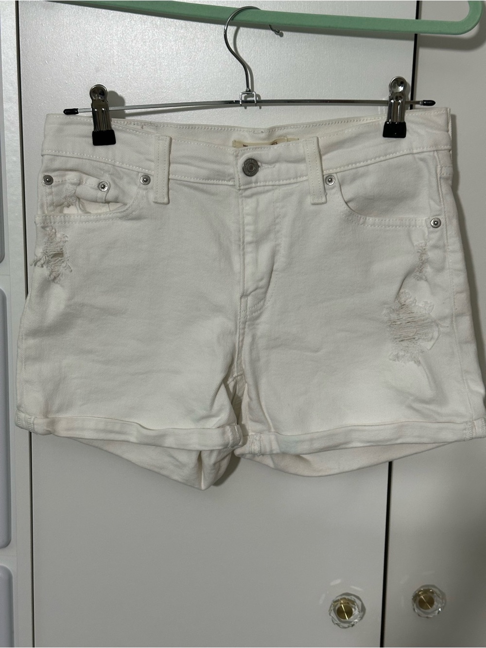 Levi's White Distressed Denim Shorts